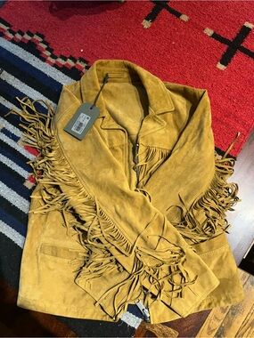 AllSaints Mustard Suede Fringe Jacket